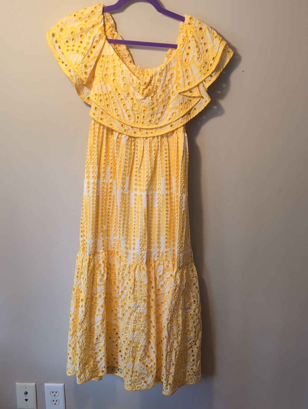Chicwish Yellow Eyelet Ruffle Maxi Dress